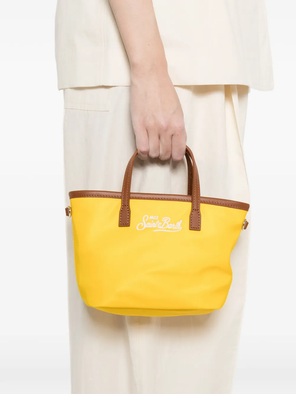 MC2 Saint Barth City mini-shopper met logo Geel