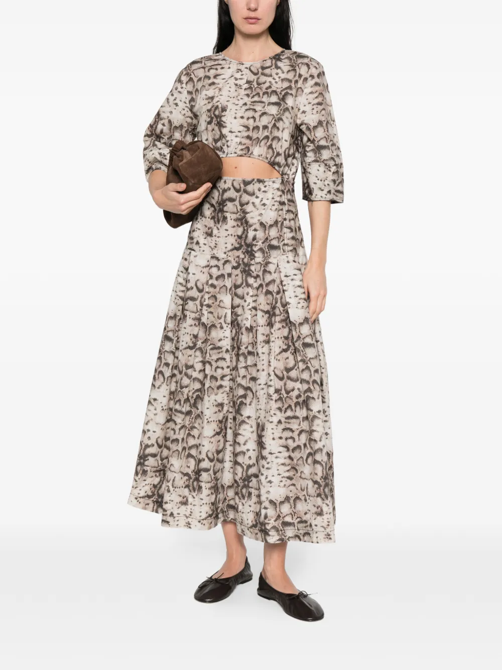 PINKO Midi-jurk met dierenprint en uitgesneden details Beige