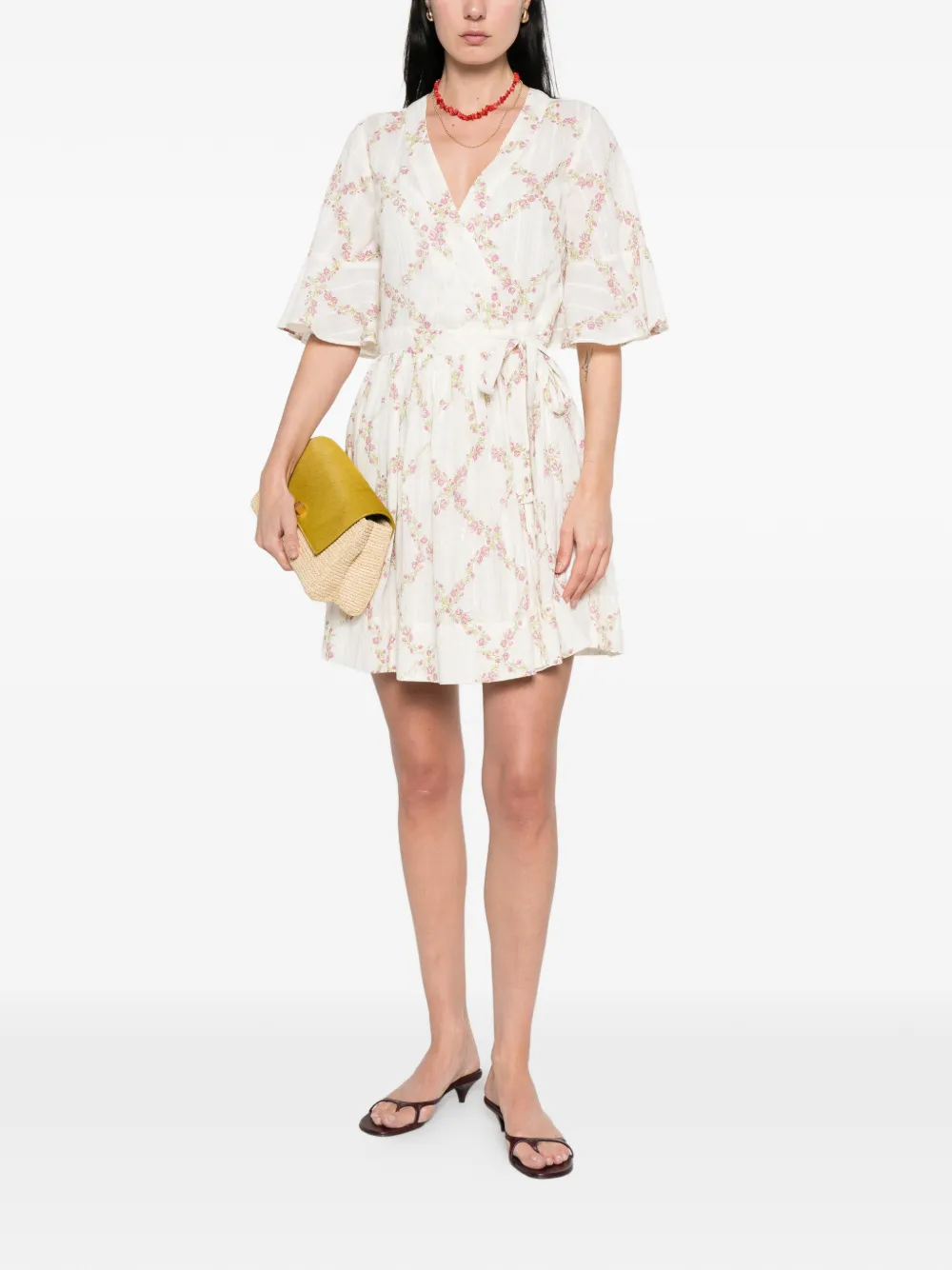 TWINSET Jurk met gestrikte taille en bloemenprint Wit