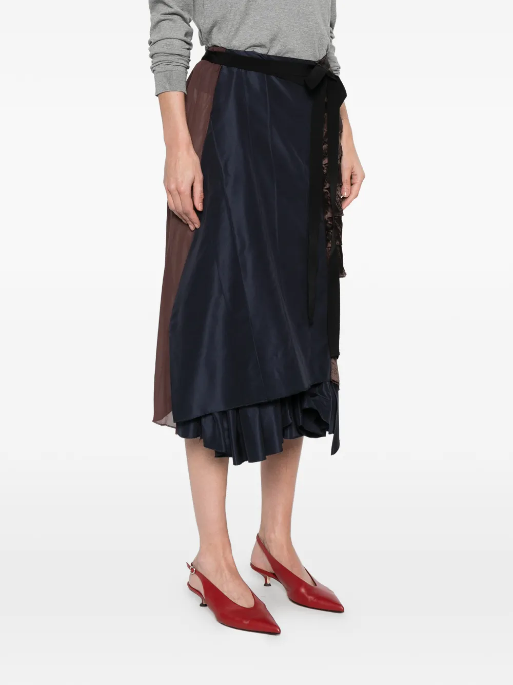  Prada Faille Patchwork Midi Skirt - Blue 