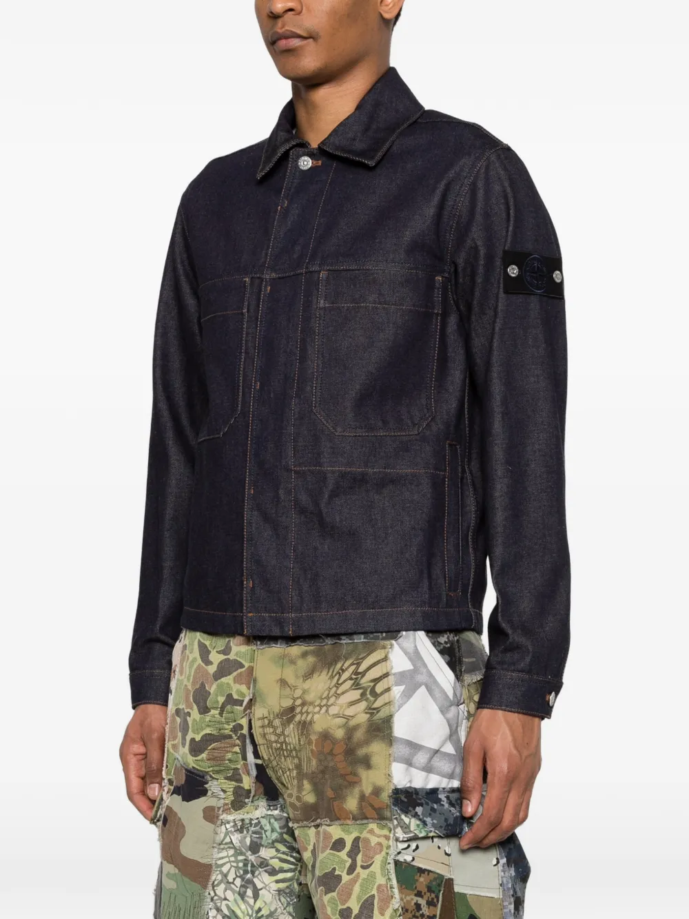  Stone Island Patch-pocket Denim Shirt Jacket - Blue 