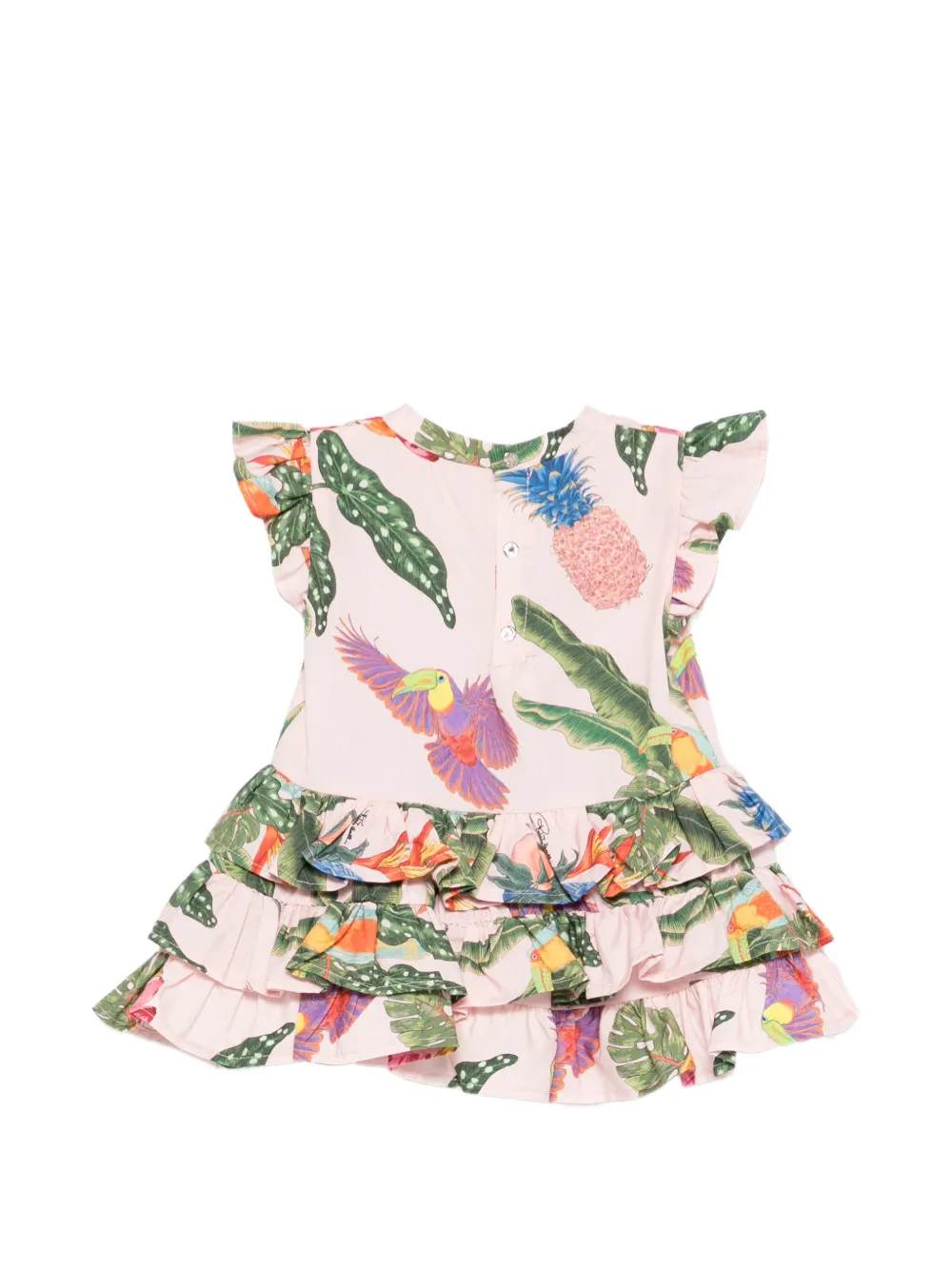 Roberto Cavalli Junior Jurk met tropische print en ruches Roze