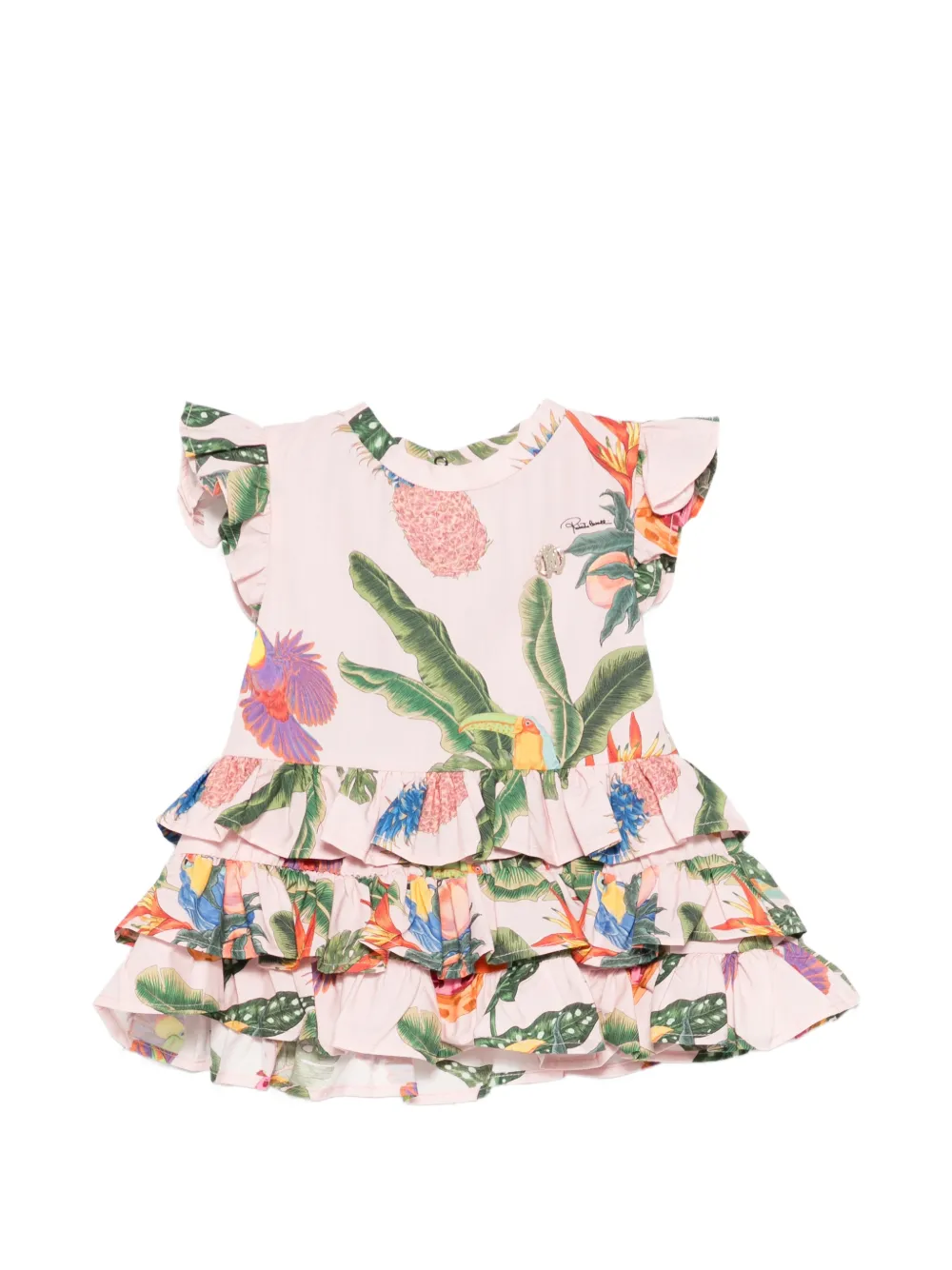 Roberto Cavalli Junior ruffled tropical-print casual dress - Rosa