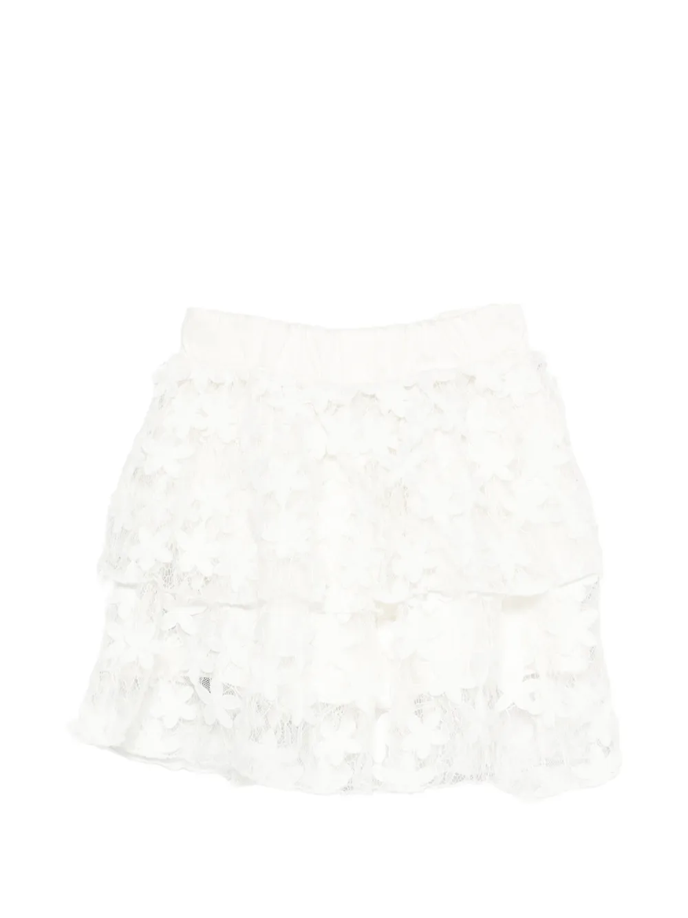 Balmain Kids Gelaagde rok met bloemenkant Wit