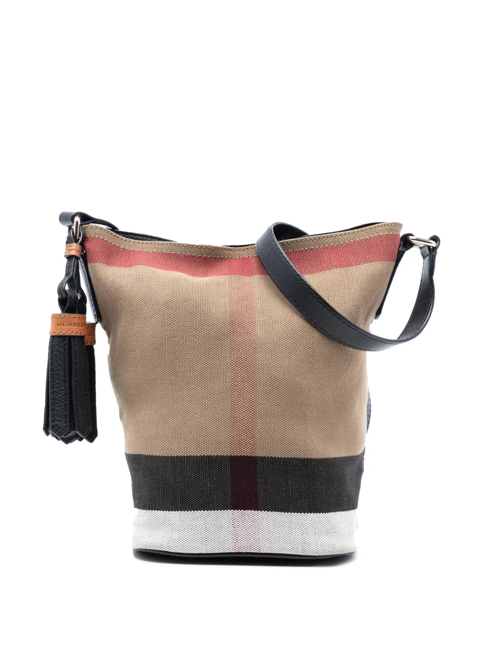 Burberry Pre-Owned 2000-2017 Mini Mega Check Canvas Ashby Tassel bucket bag - Marrone