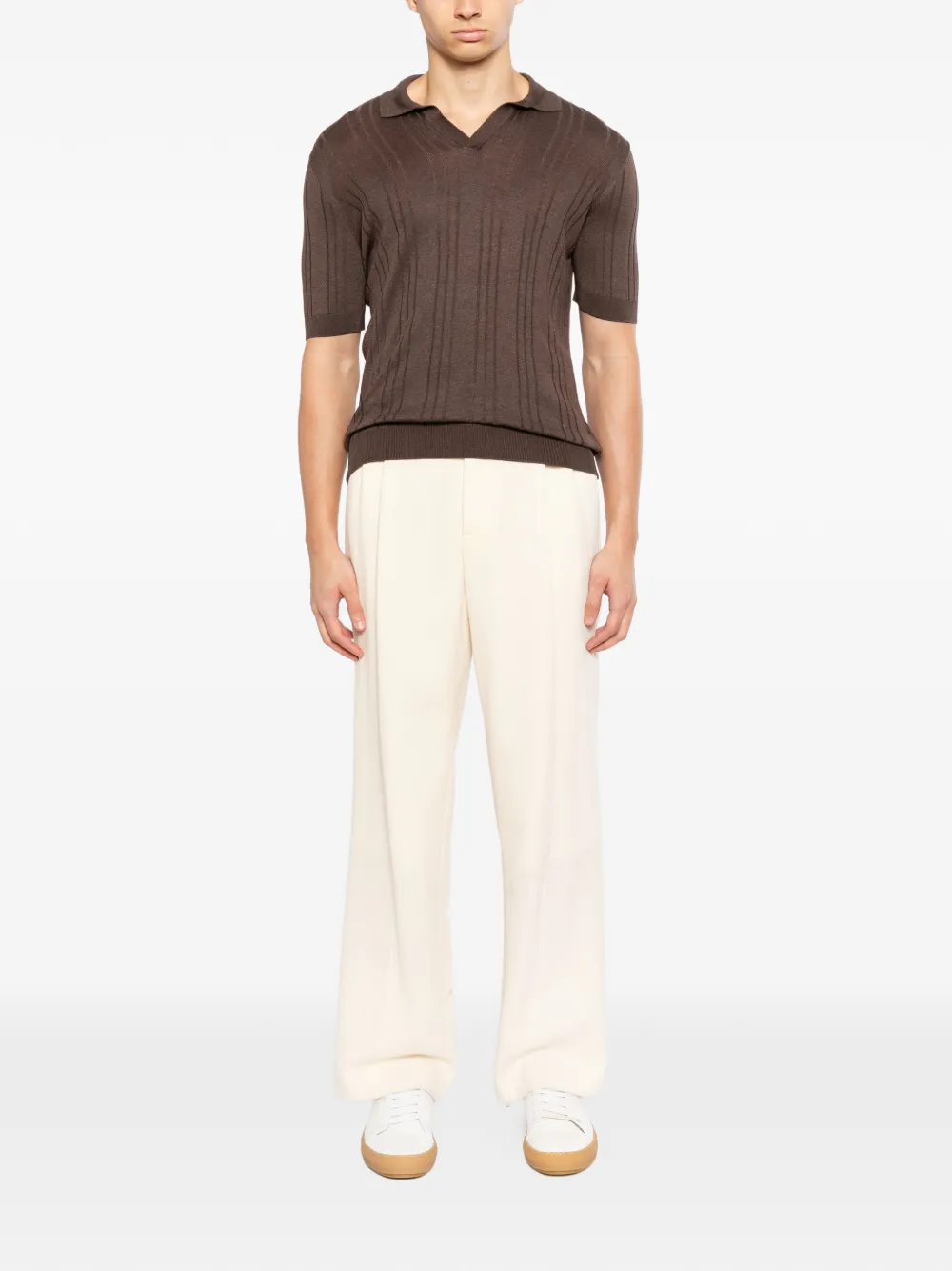 Tagliatore T-shirt met omkeerbare kraag en korte mouwen Bruin