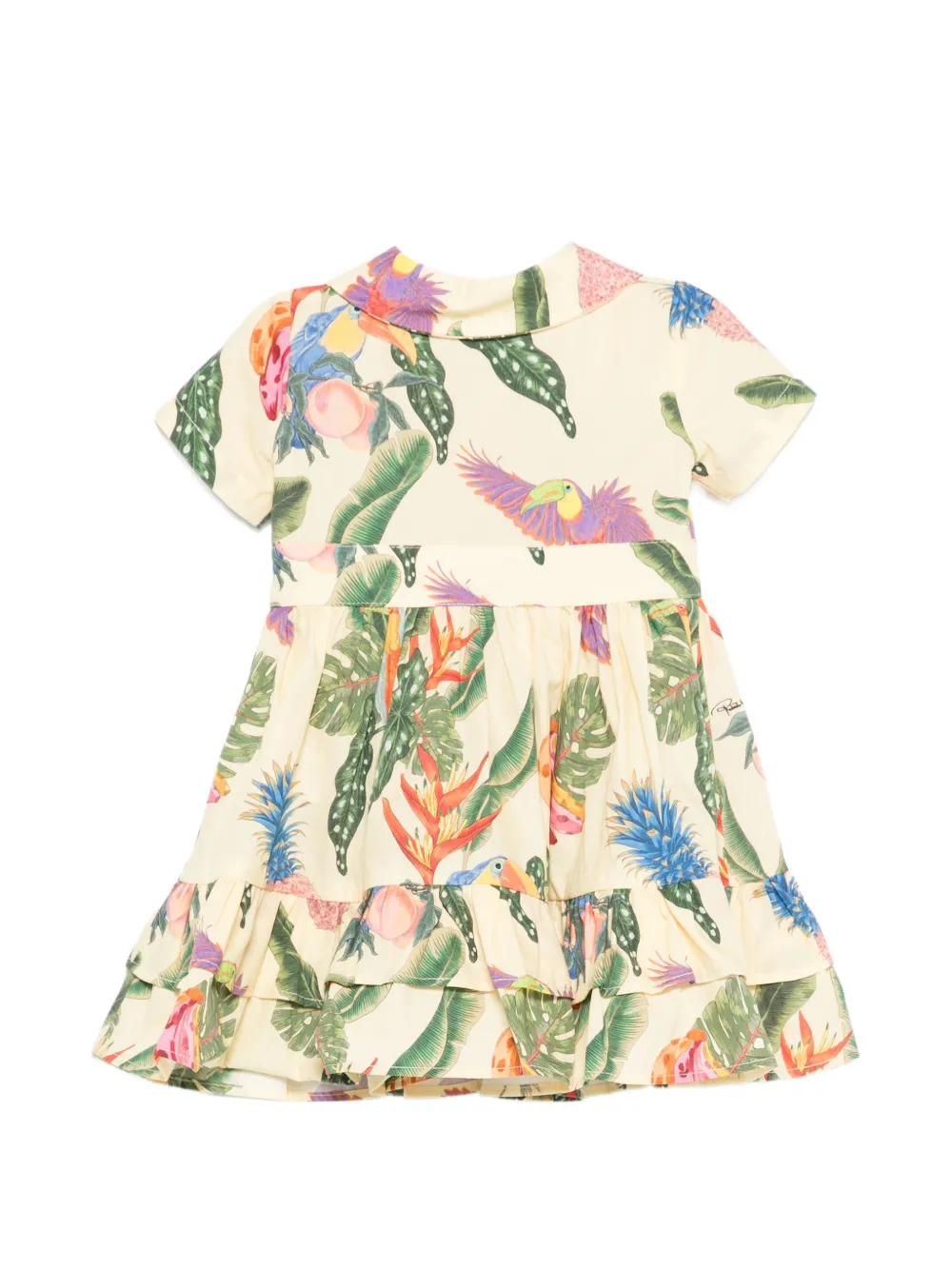 Roberto Cavalli Junior Jurk met tropische print en ruches Geel