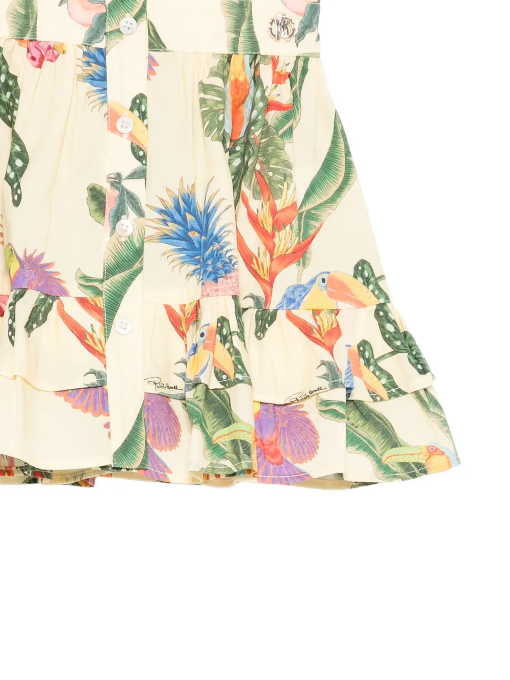 Roberto Cavalli Junior Jurk met tropische print en ruches Geel
