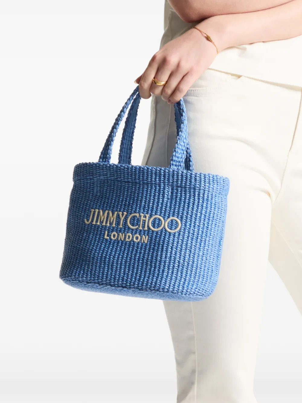 Jimmy Choo Beach East-West geweven mini-tas Blauw