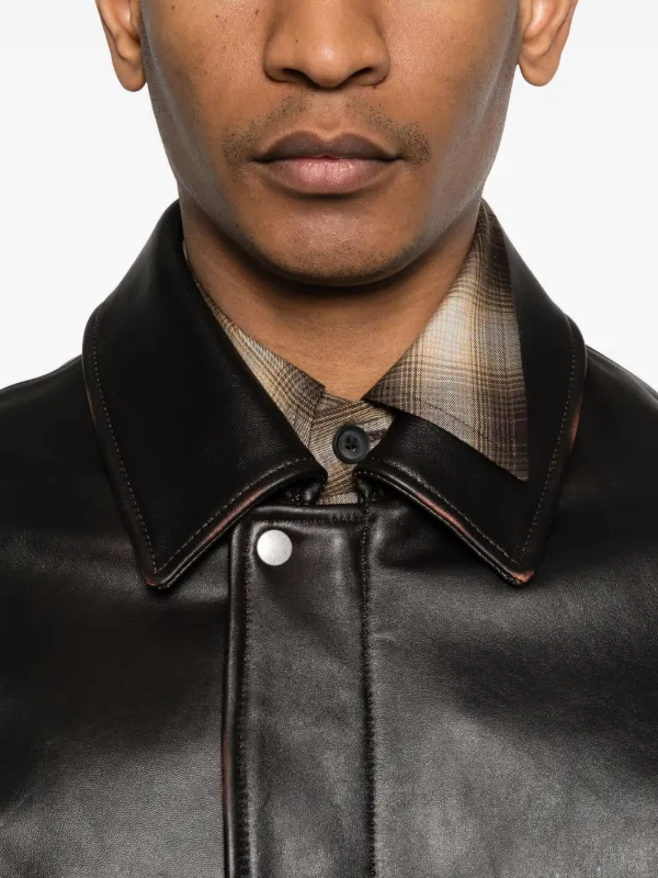 Ssstein Collared Leather Jacket | Brown | FARFETCH NO
