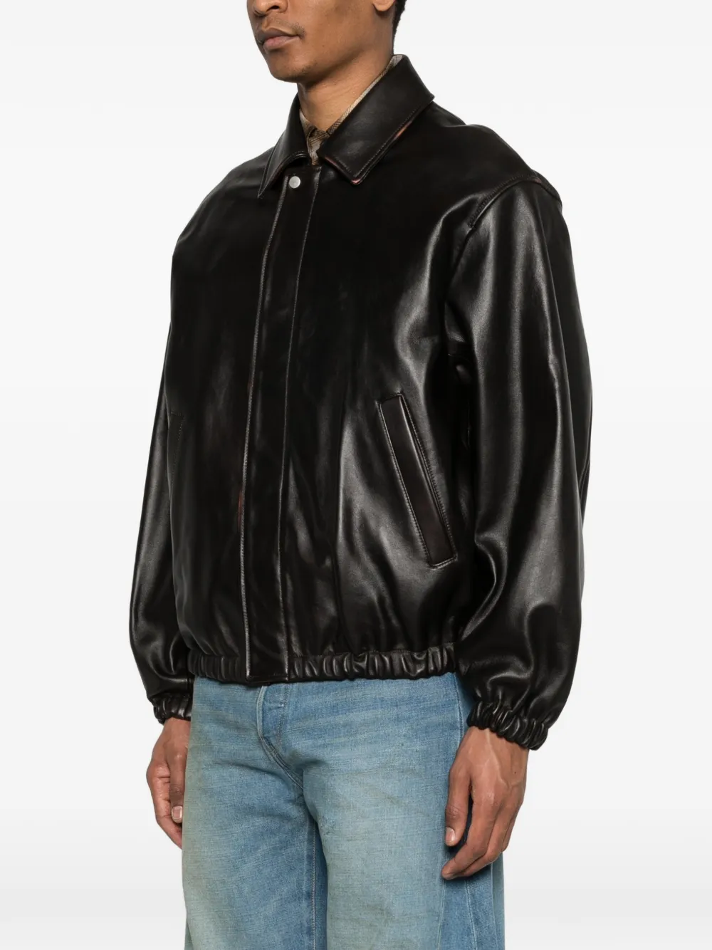  Ssstein Collared Leather Jacket - Brown 