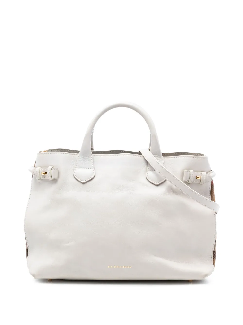 Burberry Pre-Owned 2000-2017 Medium Leather and House Check Banner satchel - Bianco