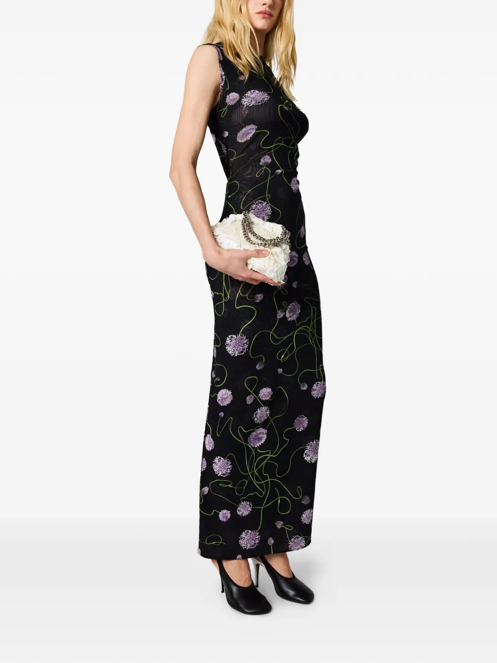 Stella McCartney Mesh jurk met gedraaide bloemen Zwart