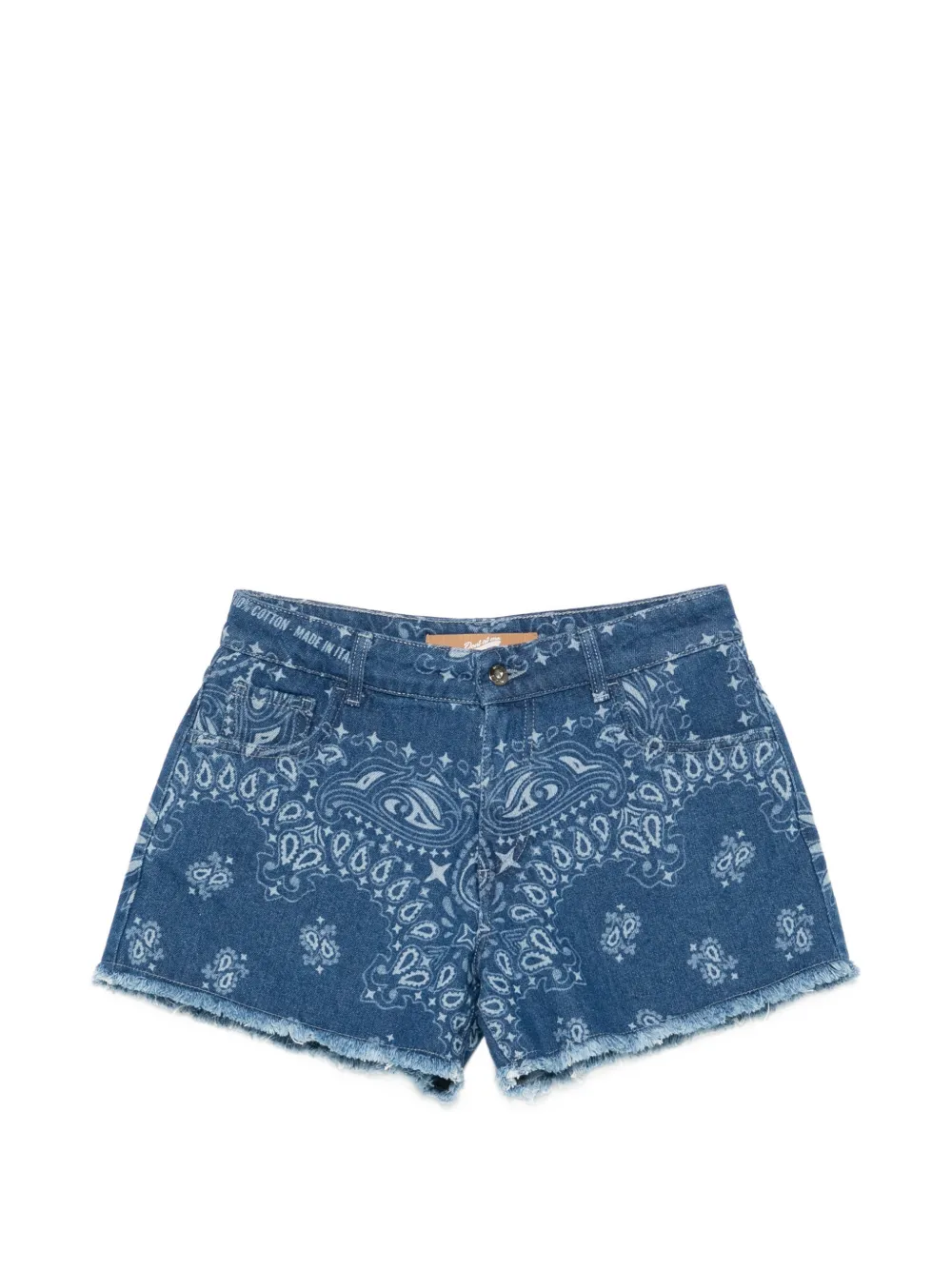 DON'T @ ME paisley-print frayed-hem denim shorts - Blu