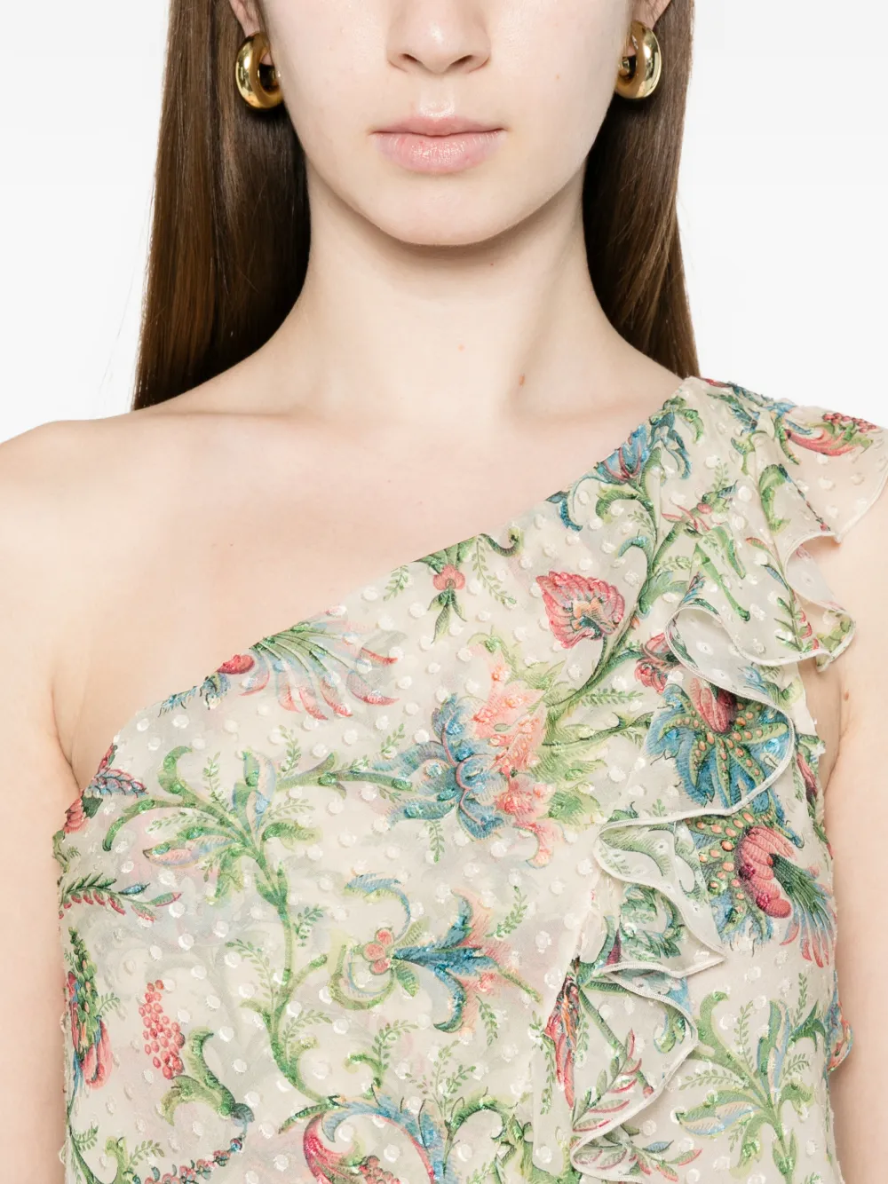 ETRO Top met ruches en bloemenprint Beige