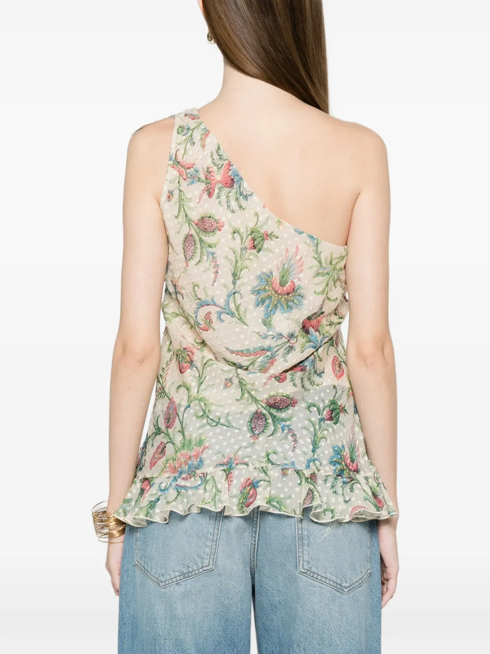 ETRO Top met ruches en bloemenprint Beige