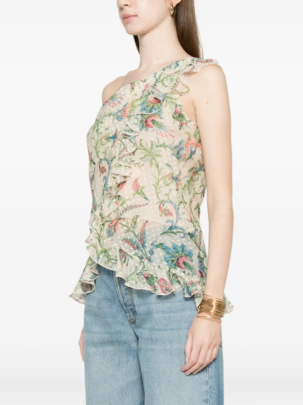 Etro Ruffled Floral Top - Neutrals 