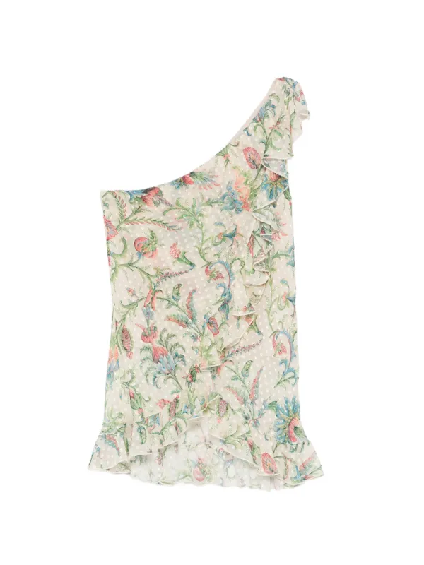 Etro Ruffled Floral Top in Neutrals