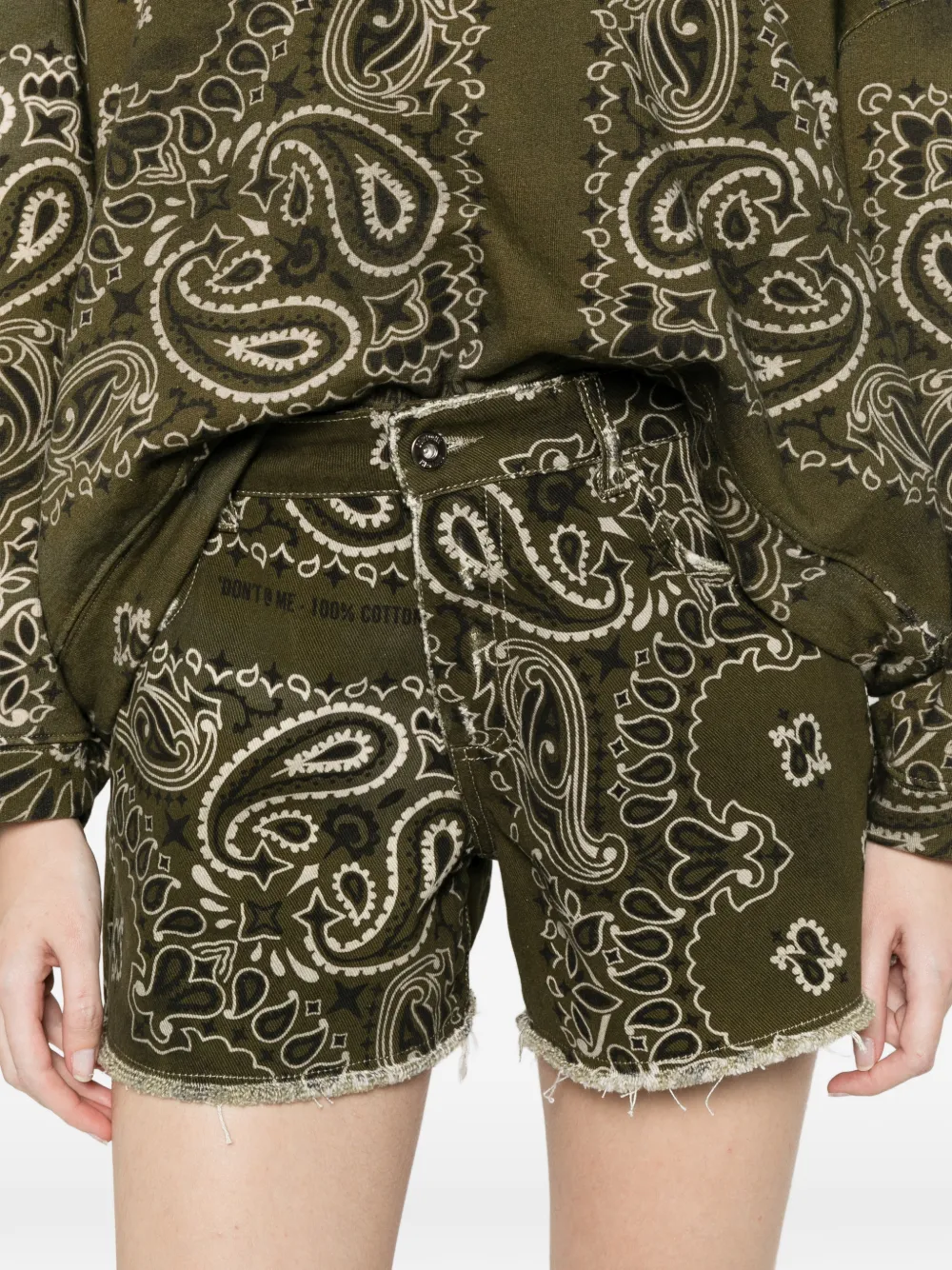 Paisley-Print Frayed-Hem Denim Shorts