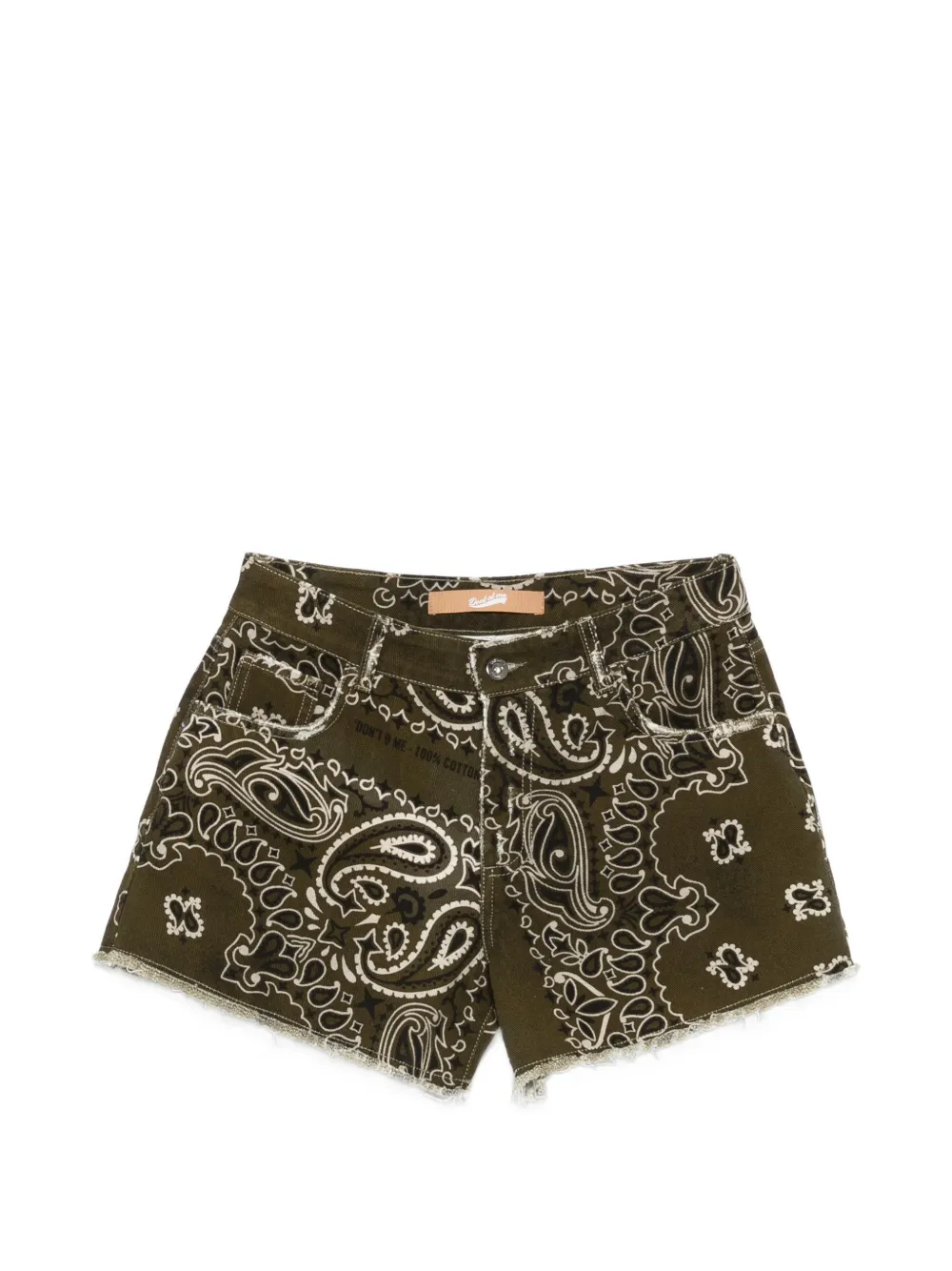 DON'T @ ME paisley-print frayed-hem denim shorts - Verde