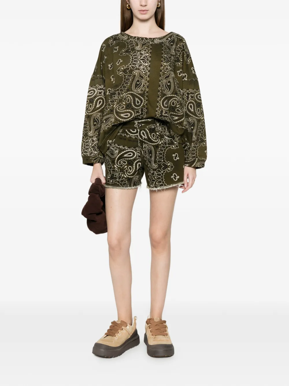 Paisley-Print Frayed-Hem Denim Shorts