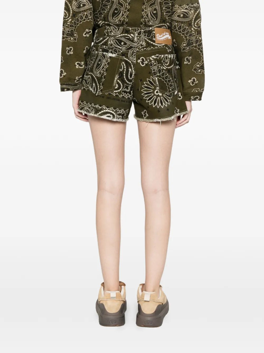 Paisley-Print Frayed-Hem Denim Shorts