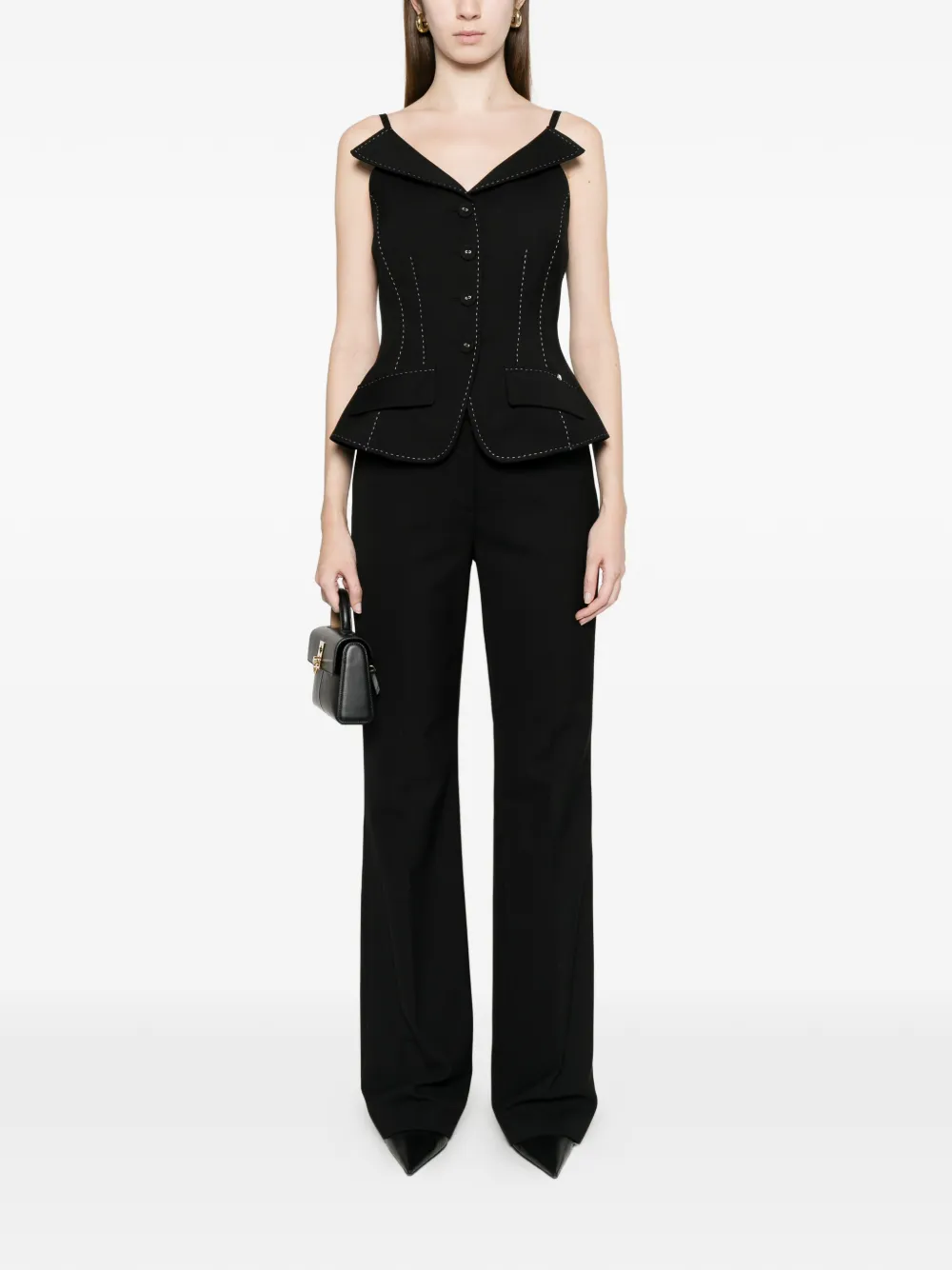  Nissa V-neck Buttoned Top - Black 
