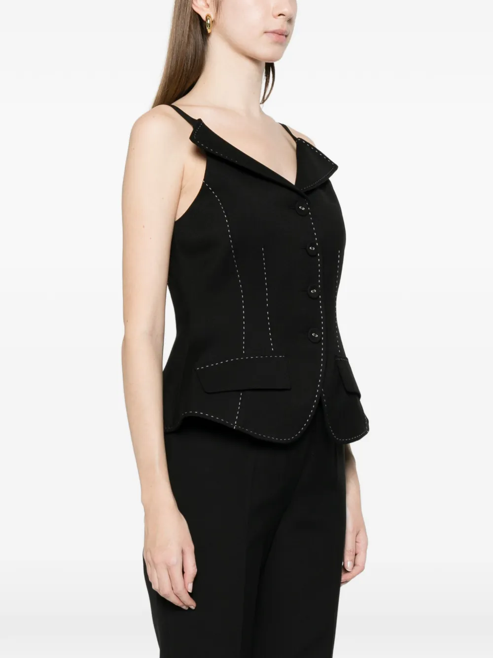  Nissa V-neck Buttoned Top - Black 
