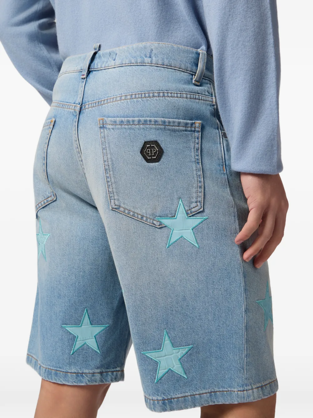 Philipp Plein Denim shorts Cocco Stars Blauw