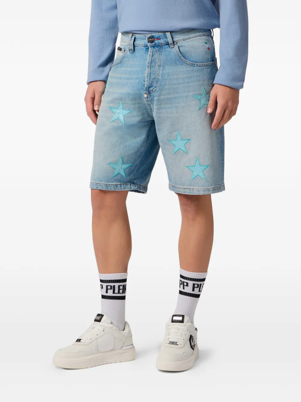 Philipp Plein Denim shorts Cocco Stars Blauw