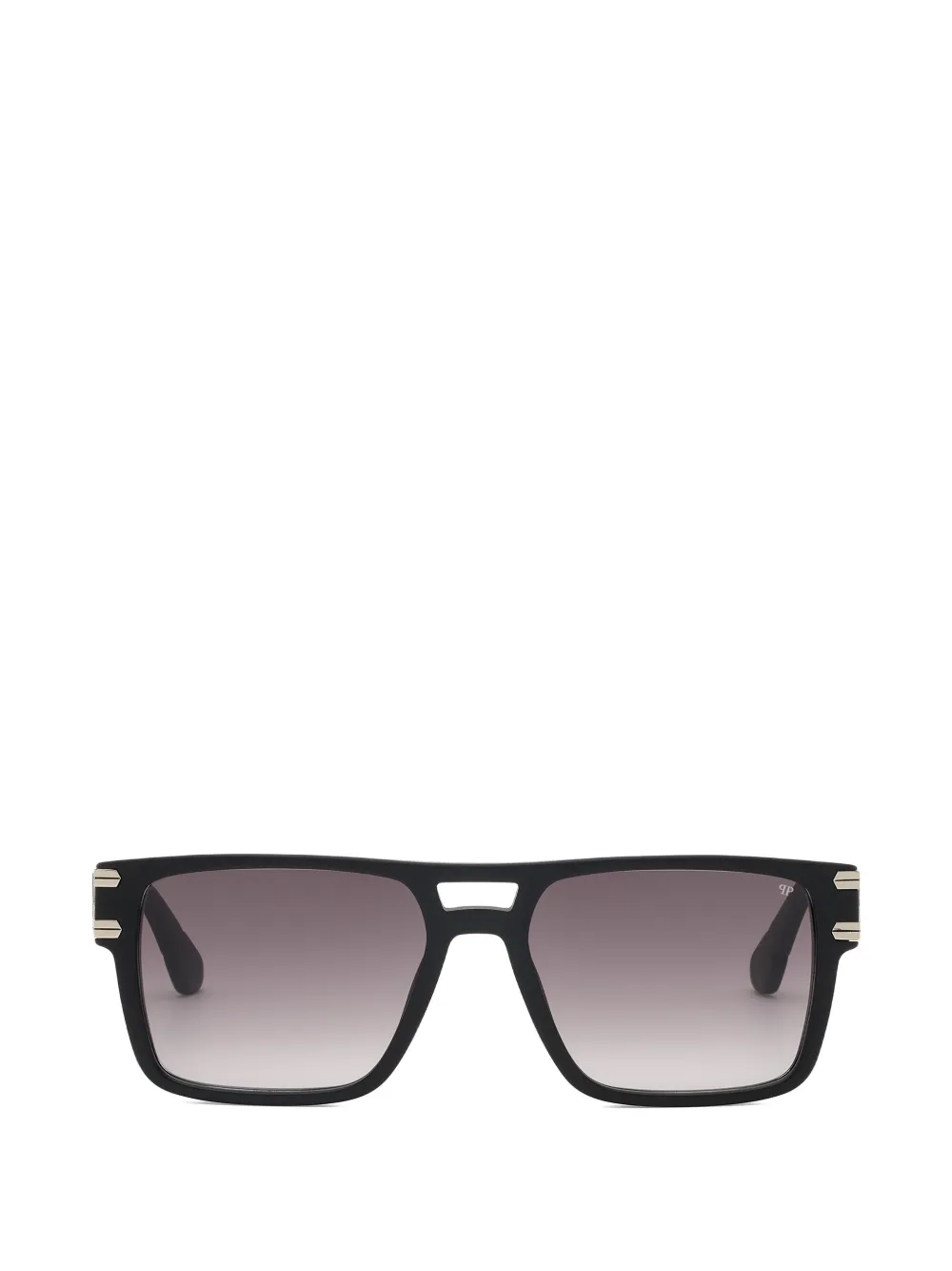 Philipp Plein Eyewear Eckige Sonnenbrille mit Logo-Schild - Schwarz
