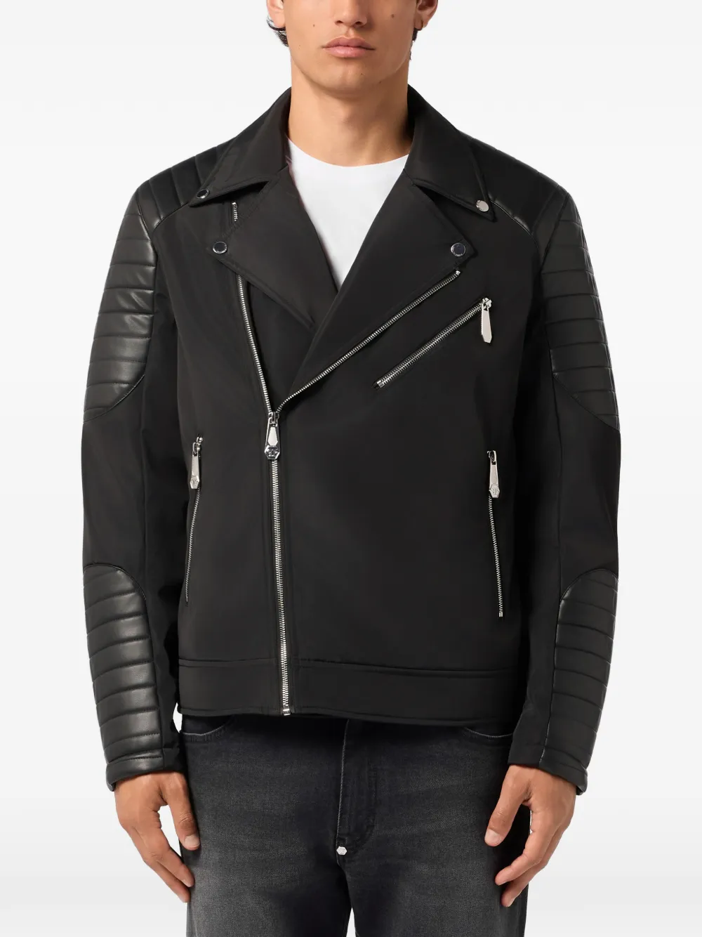 Philipp Plein Nylon bikerjack van eco-leer Zwart