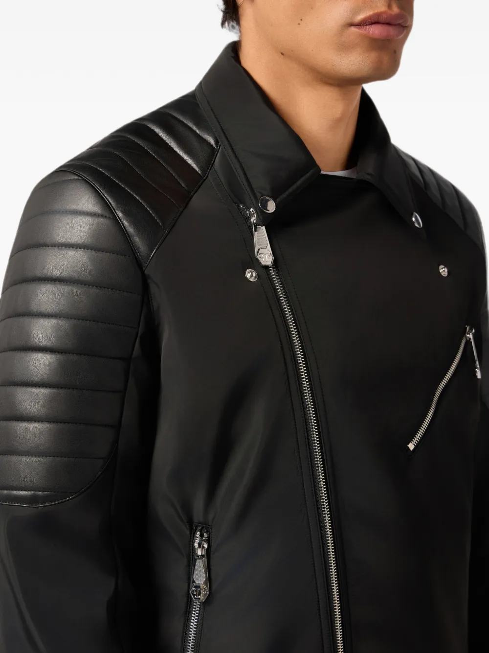Philipp Plein Nylon bikerjack van eco-leer Zwart