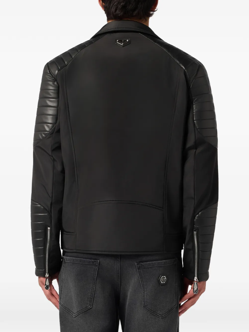 Philipp Plein Nylon bikerjack van eco-leer Zwart
