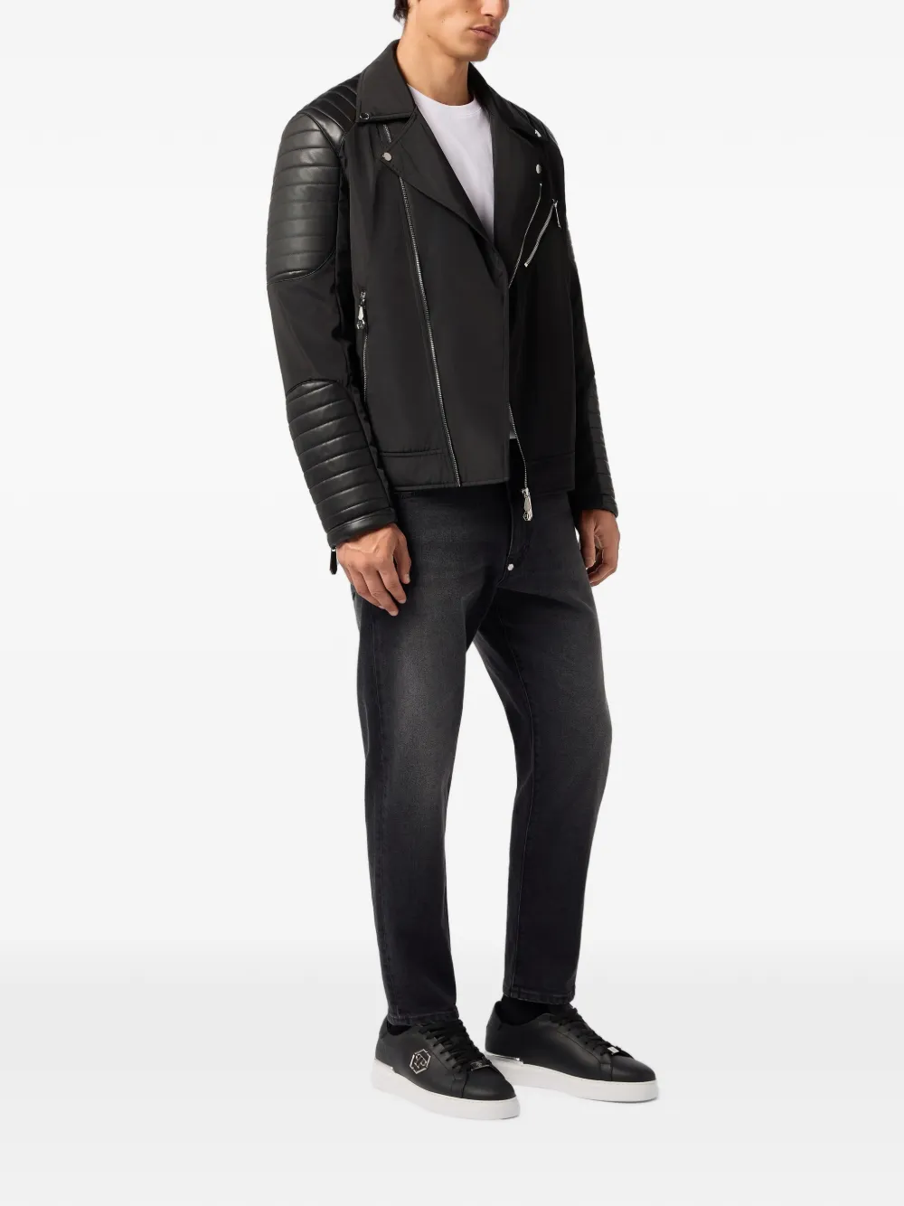 Philipp Plein Nylon bikerjack van eco-leer Zwart