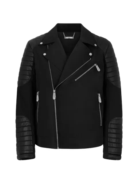 Philipp Plein nylon biker jacket eco leather inserts