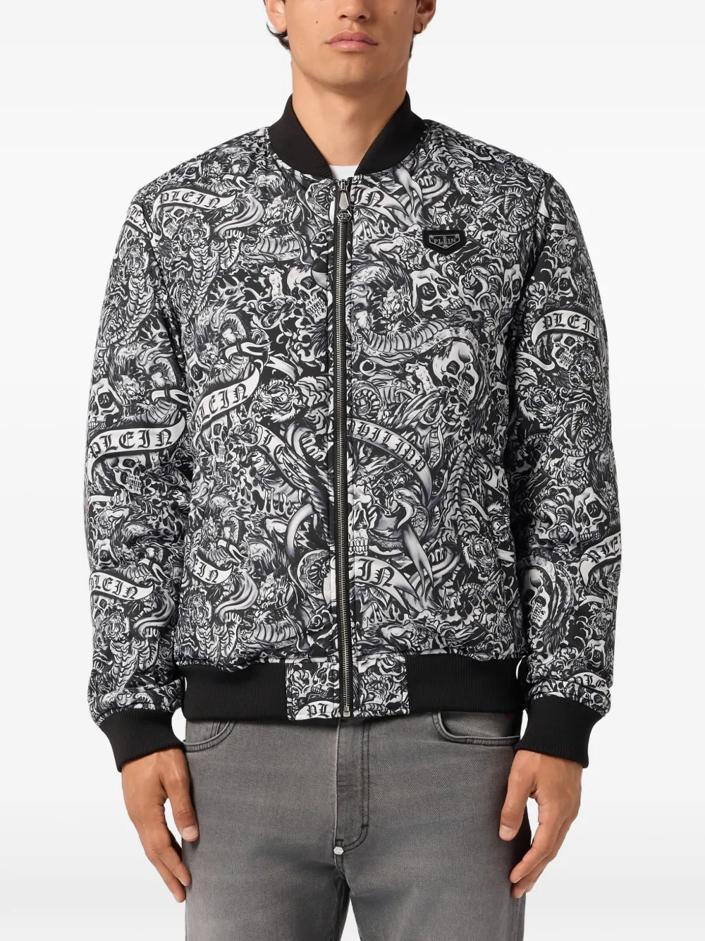 Philipp Plein Nylon bomber all-over tattoo jack Zwart