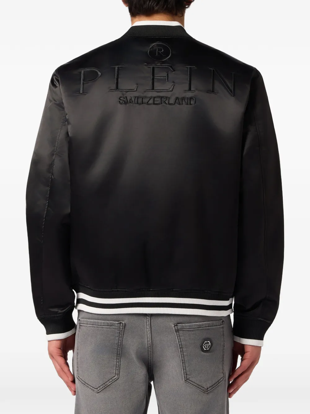 Philipp Plein Satijnen bomberjack met logo Zwart