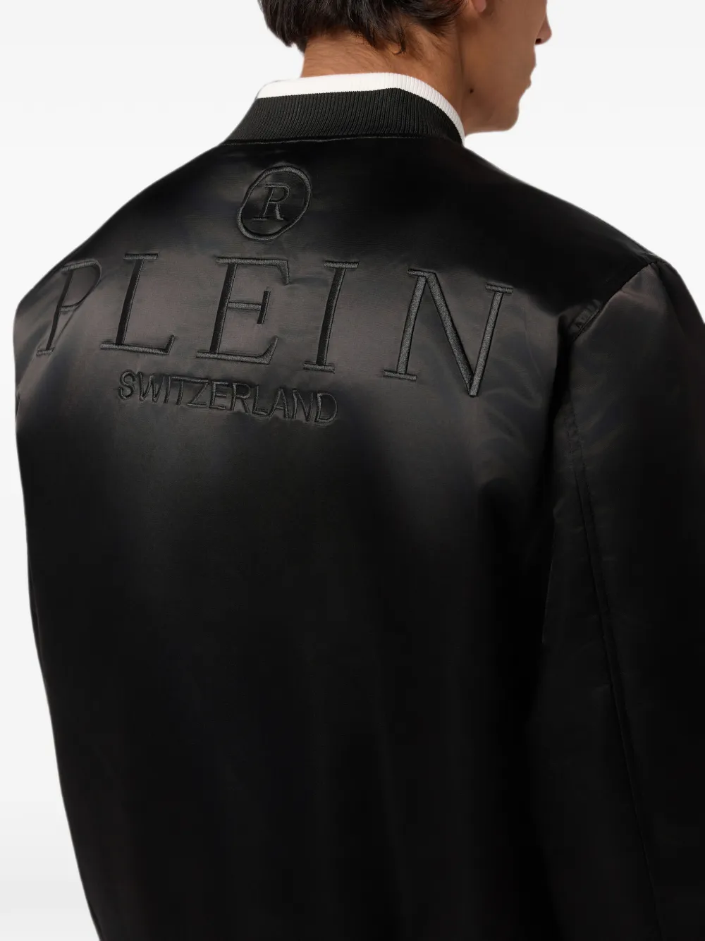 Philipp Plein Satijnen bomberjack met logo Zwart