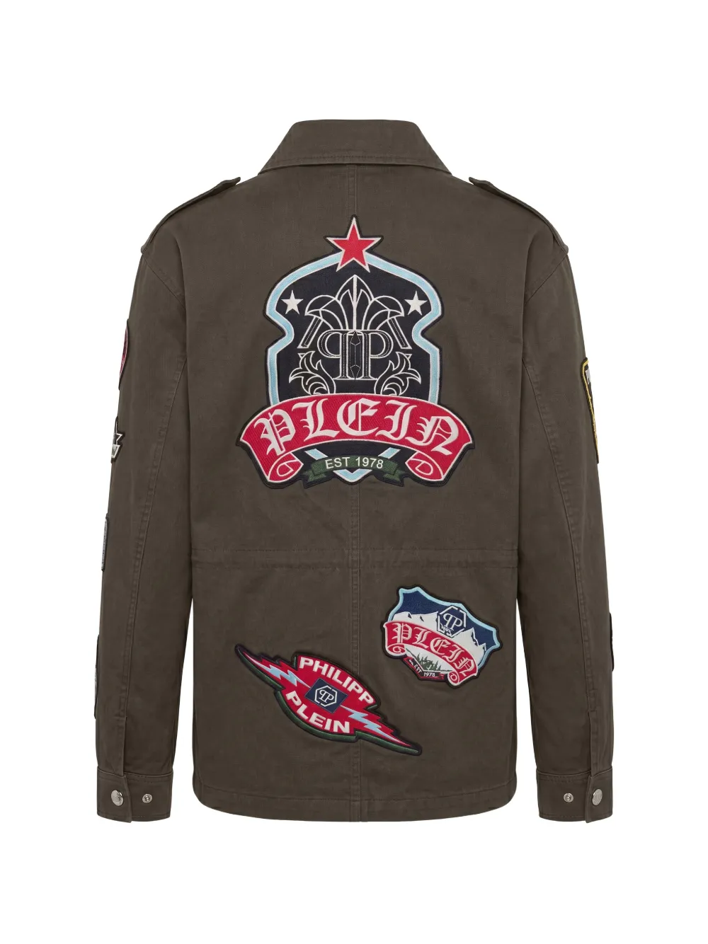 Philipp Plein Legerjack met patches Groen