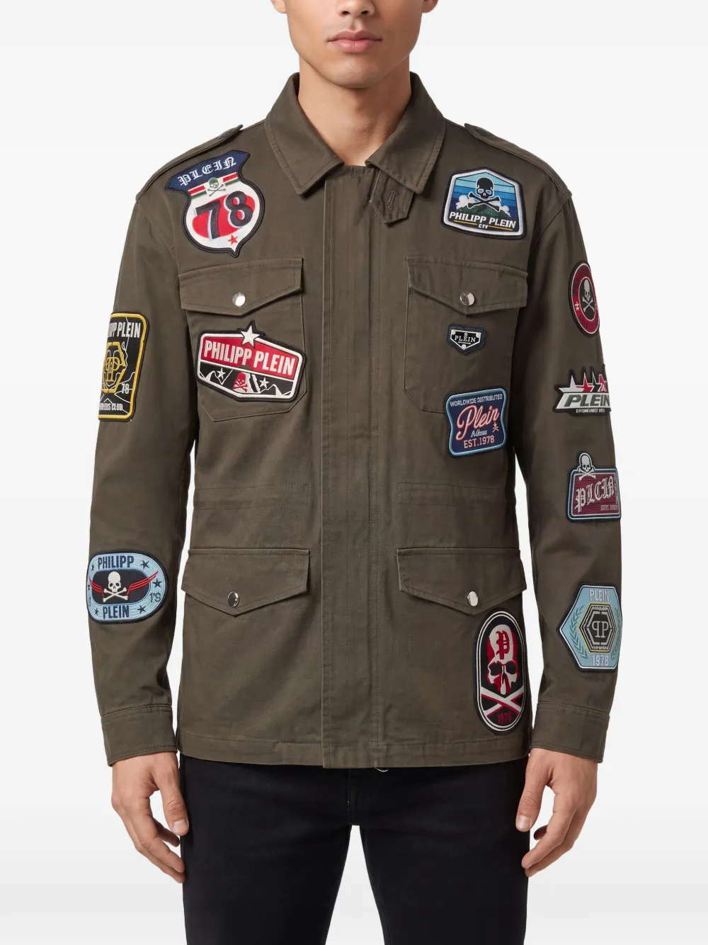 Philipp Plein Legerjack met patches Groen