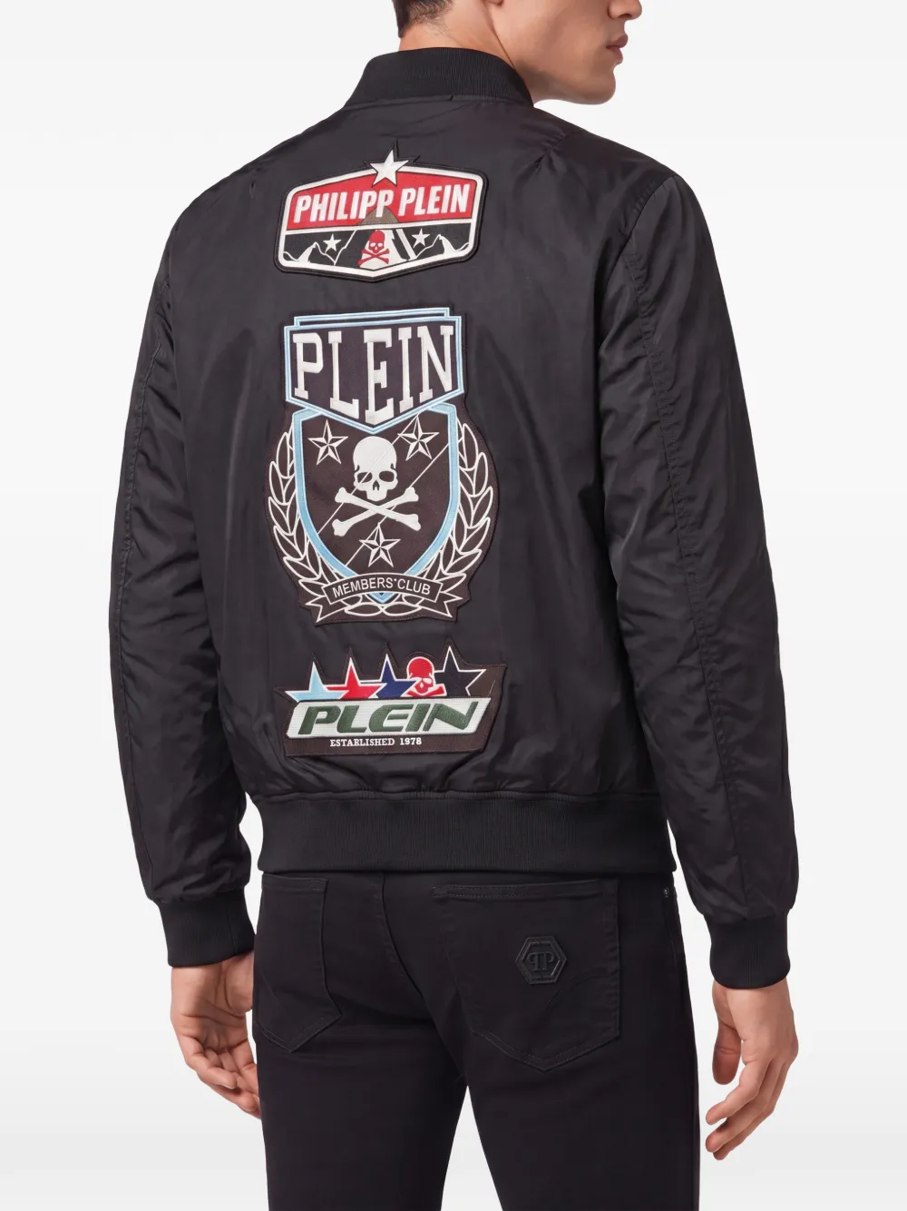 Philipp Plein Nylon bomberpatches Zwart