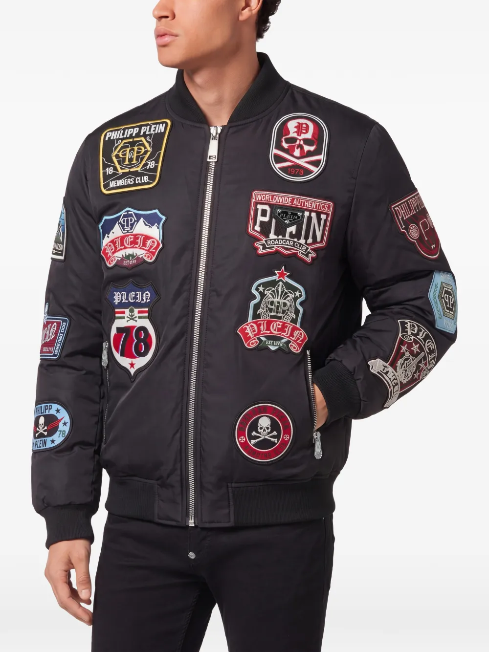 Philipp Plein Nylon bomberpatches Zwart