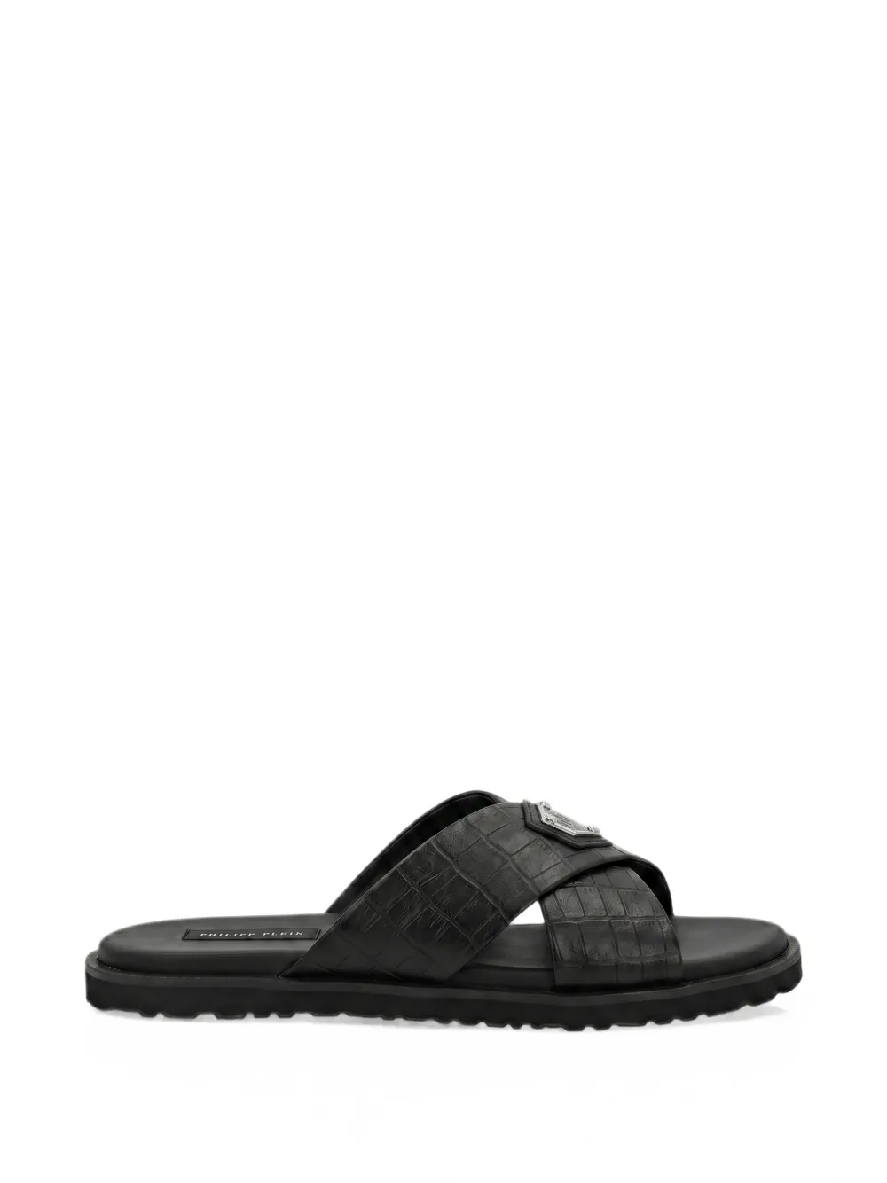 Philipp Plein leather slippers criss-cross cocco - Schwarz