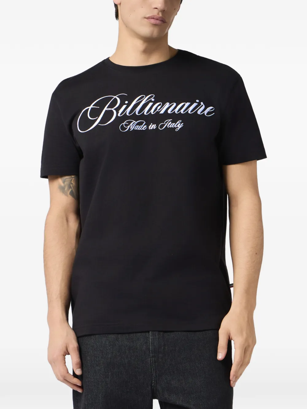 Billionaire Signature T-shirt met ronde hals Zwart