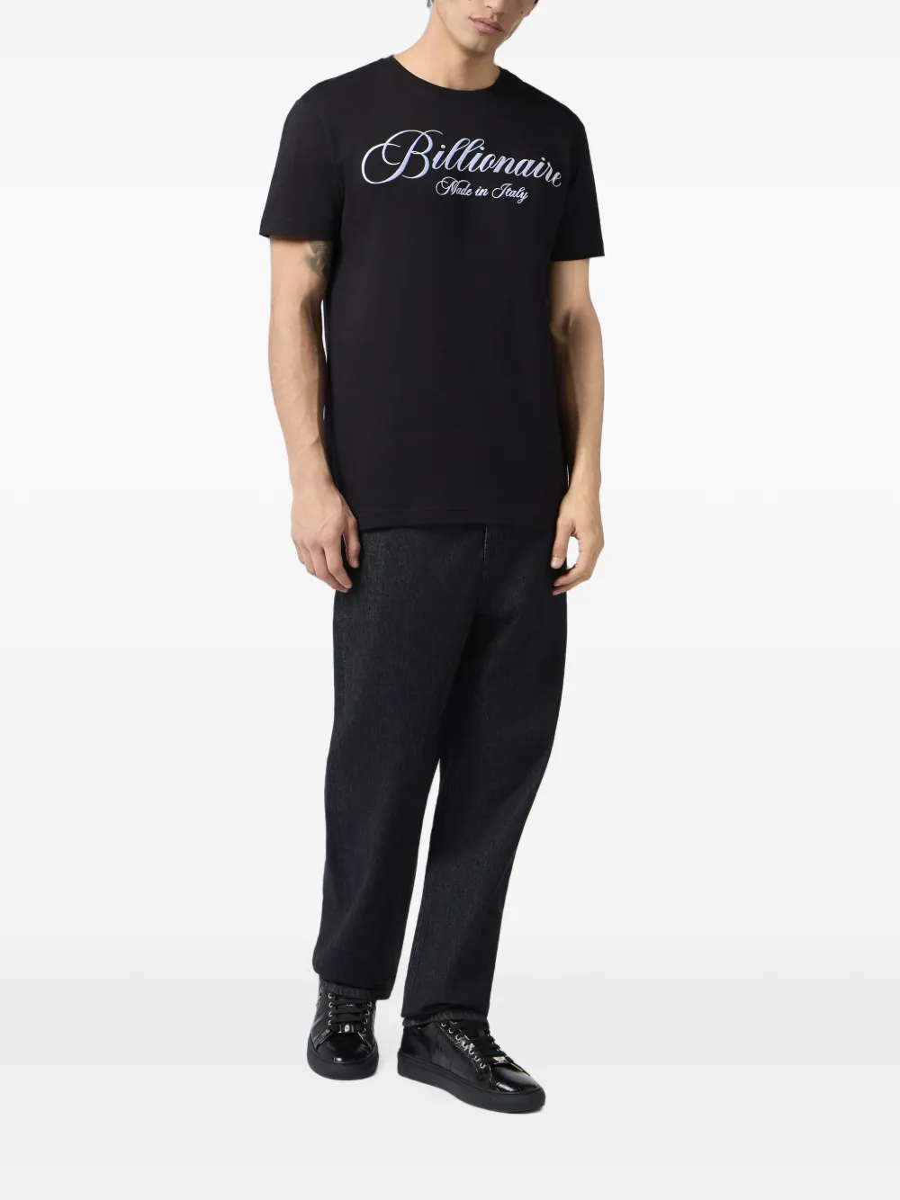Billionaire Signature T-shirt met ronde hals Zwart