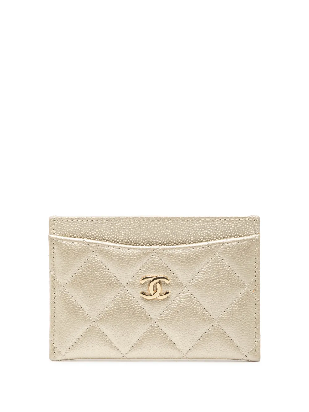CHANEL Pre-Owned 2016-2017 CC Quilted Caviar card holder - Oro