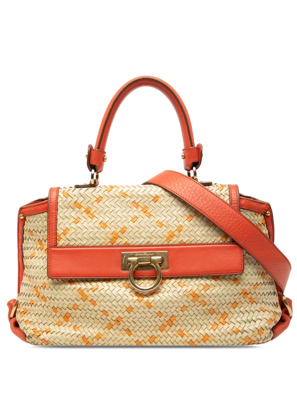 Ferragamo Pre-Owned 2010-2025 Medium Woven Leather Gancini Sofia satchel - Marrone