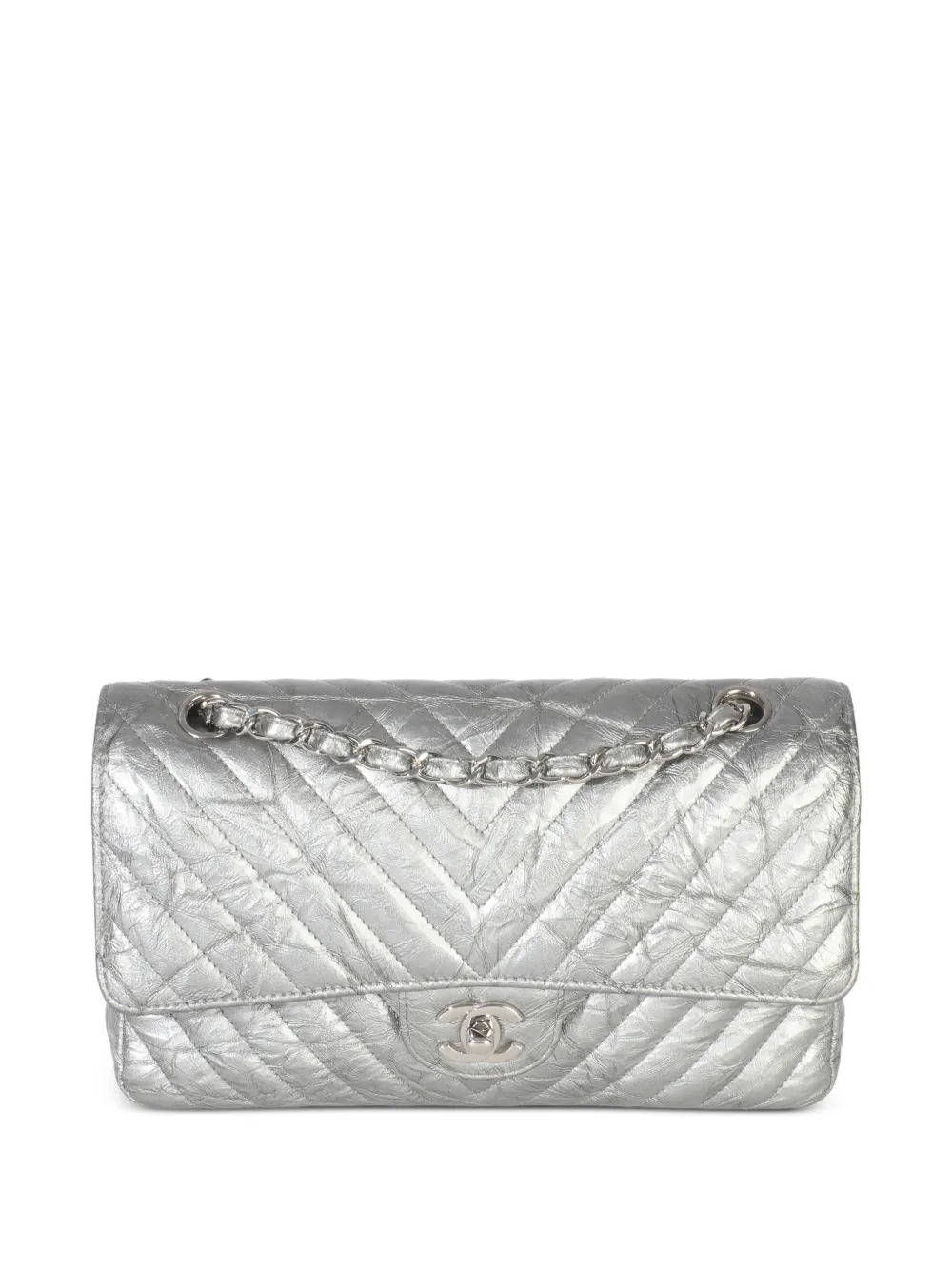 CHANEL Pre-Owned 2019 medium Silver Metallic chevron leather flap bag
