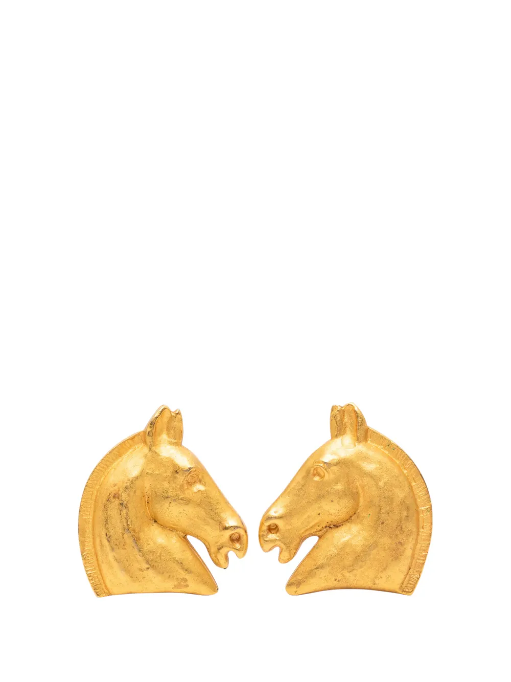 Pre-owned Hermes 1990-2020 Gold Plated Bijouterie Fantaisie Horse Head Clip On Earrings Costume Earrings